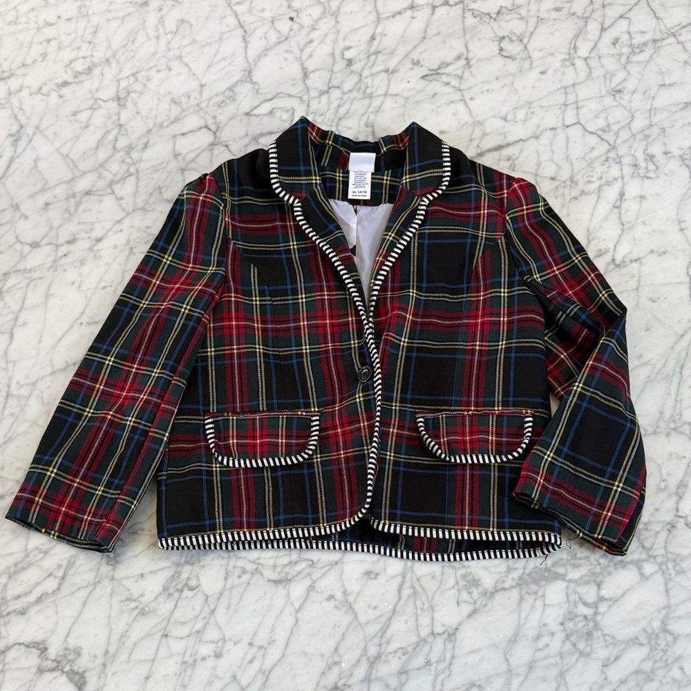 Harajuku Plaid Blazer Holiday Striped Trim Sz 14/16